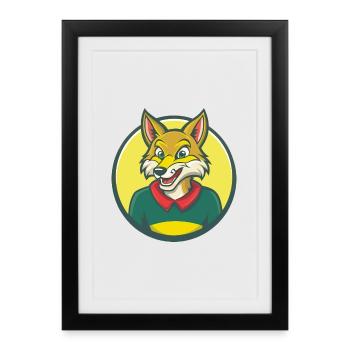 Coyote mignon kawaii dessin animé Clipart Animal de compagnie - Affiche encadrée (27 × 37 cm) - noir - Devant