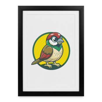 Moineau mignon Kawaii dessin animé Clipart Animal de compagnie - Affiche encadrée (27 × 37 cm) - noir - Devant