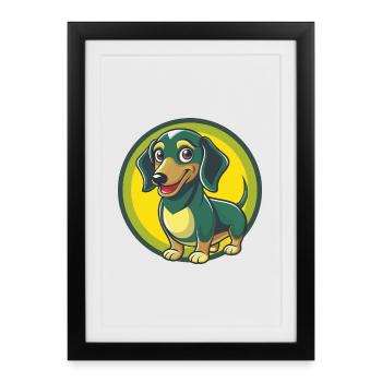 Teckel chien mignon Kawaii dessin animé Clipart Animal - Affiche encadrée (27 × 37 cm) - noir - Devant