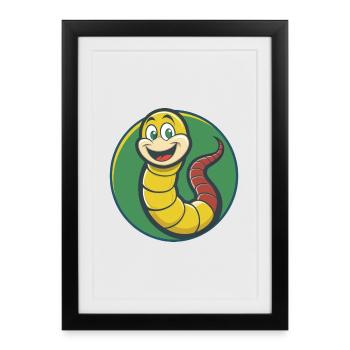 Ver de terre mignon Kawaii dessin animé Clipart Animal de compagnie - Affiche encadrée (27 × 37 cm) - noir - Devant