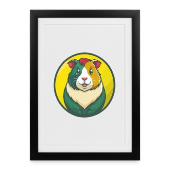 Cochon d’Inde Mignon Kawaii Dessin animé Clipart Animal de compagnie - Affiche encadrée (27 × 37 cm) - noir - Devant