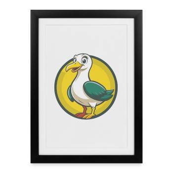 Seagull Cute Kawaii Cartoon Clipart Pet Animal - Framed poster (27 × 37 cm) - black - Front