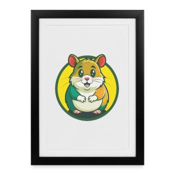Hamster mignon Kawaii dessin animé Clipart Animal de compagnie - Affiche encadrée (27 × 37 cm) - noir - Devant