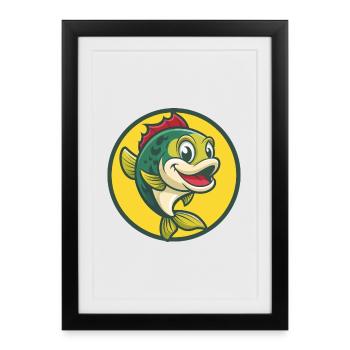 Poisson Mignon Kawaii Dessin animé Clipart Animal de compagnie - Affiche encadrée (27 × 37 cm) - noir - Devant