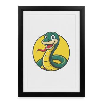 Serpent Mignon Kawaii Dessin animé Clipart Animal de compagnie - Affiche encadrée (27 × 37 cm) - noir - Devant