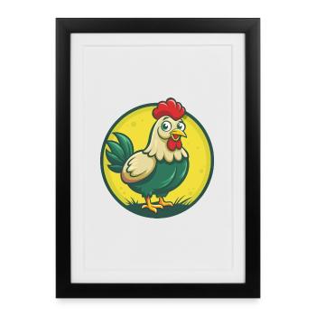 Poule mignon Kawaii dessin animé Clipart Animal de compagnie - Affiche encadrée (27 × 37 cm) - noir - Devant