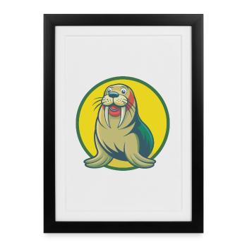 Walrus Cute Kawaii Cartoon Clipart Pet Animal - Framed poster (27 × 37 cm) - black - Front