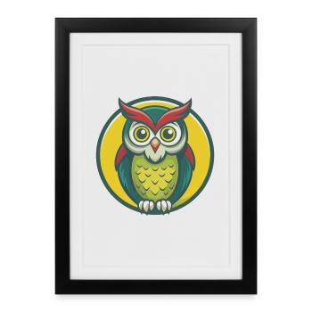 hibou mignon Kawaii dessin animé Clipart animal de compagnie - Affiche encadrée (27 × 37 cm) - noir - Devant