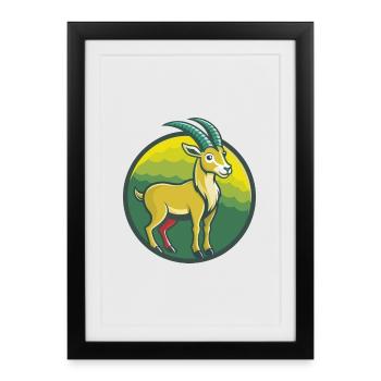 Bouquetin mignon Kawaii dessin animé Clipart animal de compagnie - Affiche encadrée (27 × 37 cm) - noir - Devant