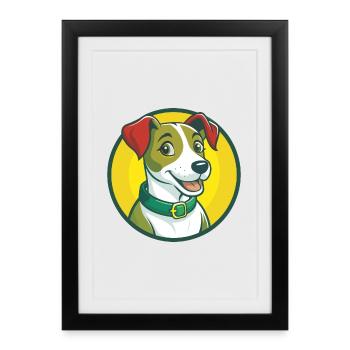Jack Russell Terrier Chien Mignon Kawaii Dessin Animé Animal de compagnie - Affiche encadrée (27 × 37 cm) - noir - Devant