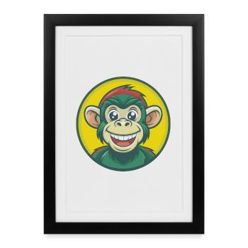 Singe Mignon Kawaii Dessin animé Clipart Animal de compagnie - Affiche encadrée (27 × 37 cm) - noir - Devant