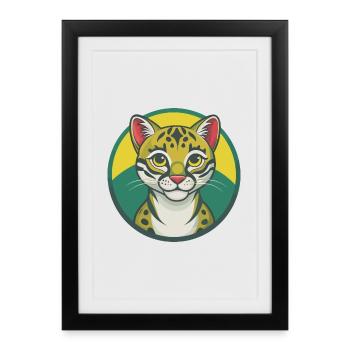 Ocelot Cute Kawaii Cartoon Clipart Pet Animal - Framed poster (27 × 37 cm) - black - Front