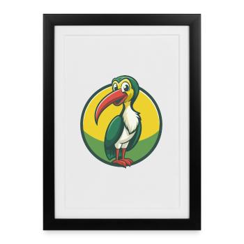 ibis mignon kawaii dessin animé clipart animal de compagnie - Affiche encadrée (27 × 37 cm) - noir - Devant