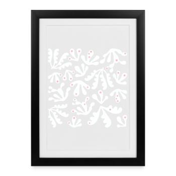 Abstrait Corail L Blanc Rose Pois - Affiche encadrée (27 × 37 cm) - noir - Devant