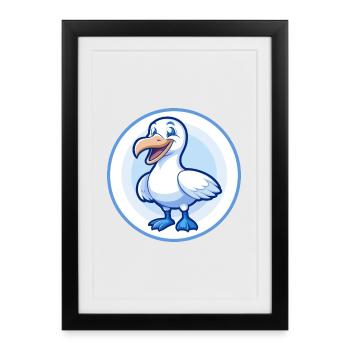 Albatross bleu kawaii dessin animé personnage clipart - Affiche encadrée (27 × 37 cm) - noir - Devant