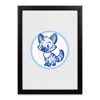 Aardwolf Bleu Kawaii Dessin Animé Personnage Clipart Animal de compagnie - Affiche encadrée (27 × 37 cm) - noir - Devant