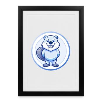 Beaver Blue Kawaii Cartoon Character Clipart Pet - Framed poster (27 × 37 cm) - black - Front