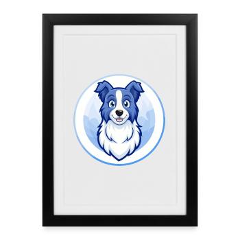 Border Collie chien bleu Kawaii personnage de dessin animé - Affiche encadrée (27 × 37 cm) - noir - Devant