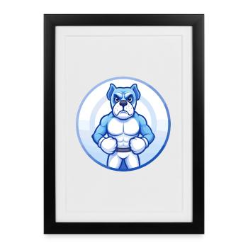Boxer chien bleu Kawaii dessin animé personnage Clipart - Affiche encadrée (27 × 37 cm) - noir - Devant