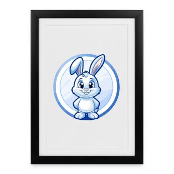 Lapin Bleu Kawaii Dessin Animé Personnage Clipart Animal de compagnie - Affiche encadrée (27 × 37 cm) - noir - Devant