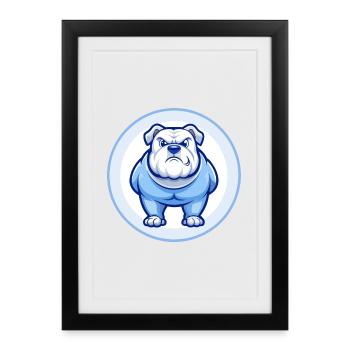 Bulldog Bleu Kawaii Dessin Animé Personnage Clipart Animal de compagnie - Affiche encadrée (27 × 37 cm) - noir - Devant
