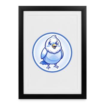 Canari Oiseau Bleu Kawaii Dessin Animé Personnage Clipart - Affiche encadrée (27 × 37 cm) - noir - Devant