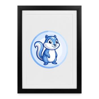 tamia bleu kawaii dessin animé personnage clipart animal de compagnie - Affiche encadrée (27 × 37 cm) - noir - Devant