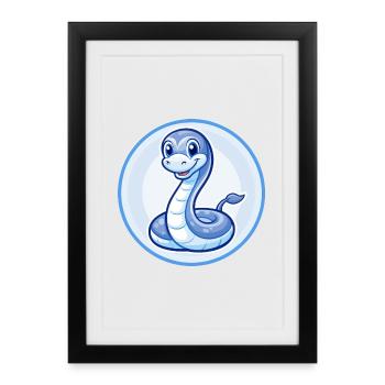 Anaconda Blue Kawaii Cartoon Character Clipart Pet - Framed poster (27 × 37 cm) - black - Front