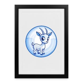 antilope bleu kawaii dessin animé personnage clipart animal de compagnie - Affiche encadrée (27 × 37 cm) - noir - Devant