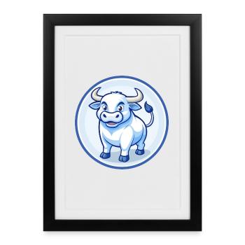 Taureau bleu kawaii dessin animé personnage Clipart animal de compagnie - Affiche encadrée (27 × 37 cm) - noir - Devant