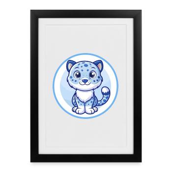 Amur Leopard Blue Kawaii Cartoon Character Clipart - Framed poster (27 × 37 cm) - black - Front