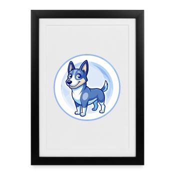 Australien Kelpie Chien Bleu Mignon Kawaii Dessin Animé Animal de compagnie - Affiche encadrée (27 × 37 cm) - noir - Devant