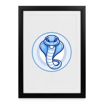 Cobra bleu kawaii dessin animé personnage clipart animal de compagnie - Affiche encadrée (27 × 37 cm) - noir - Devant