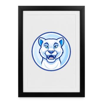 Cougar Bleu Kawaii Dessin Animé Personnage Clipart Animal de compagnie - Affiche encadrée (27 × 37 cm) - noir - Devant