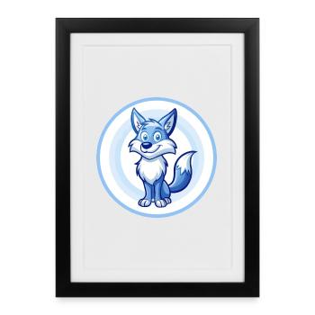 Coyote bleu kawaii dessin animé personnage clipart animal de compagnie - Affiche encadrée (27 × 37 cm) - noir - Devant