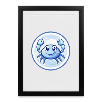 Crab Blue Kawaii Cartoon Character Clipart Pet - Framed poster (27 × 37 cm) - black - Front
