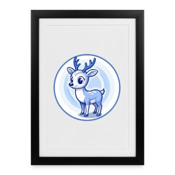 cerf bleu kawaii dessin animé personnage clipart animal de compagnie - Affiche encadrée (27 × 37 cm) - noir - Devant