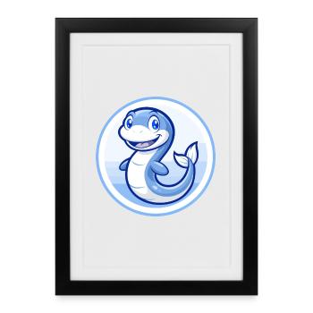 Anguille bleu mignon kawaii dessin animé personnage Clipart animal de compagnie - Affiche encadrée (27 × 37 cm) - noir - Devant