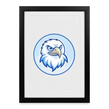 Hawk Blue Kawaii Dessin animé Personnage Clipart Animal de compagnie - Affiche encadrée (27 × 37 cm) - noir - Devant