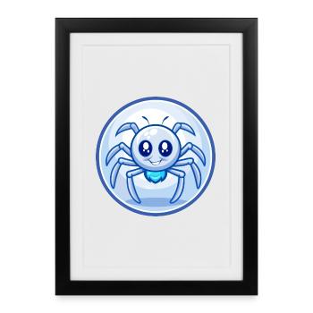 Spider Blue Kawaii Cartoon Character Clipart Pet - Framed poster (27 × 37 cm) - black - Front
