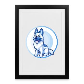 Berger Allemand Chien Bleu Kawaii Personnage De Dessin Animé - Affiche encadrée (27 × 37 cm) - noir - Devant