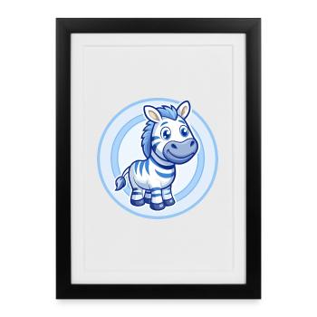 Zebra Blue Kawaii Cartoon Character Clipart Pet - Framed poster (27 × 37 cm) - black - Front