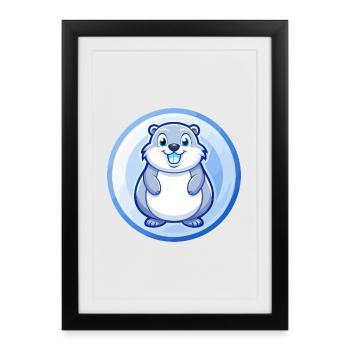 Gopher Blue Kawaii Cartoon Character Clipart Pet - Framed poster (27 × 37 cm) - black - Front