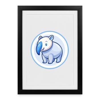 Tapir Blue Kawaii Cartoon Character Clipart Pet - Framed poster (27 × 37 cm) - black - Front