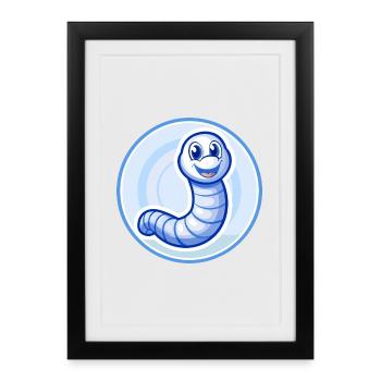 Ver de terre bleu kawaii dessin animé Personnage Clipart - Affiche encadrée (27 × 37 cm) - noir - Devant