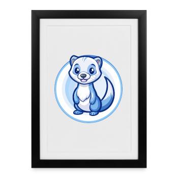 Furet Bleu Kawaii Dessin Animé Personnage Clipart Animal de compagnie - Affiche encadrée (27 × 37 cm) - noir - Devant