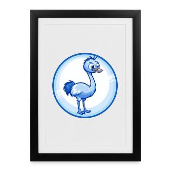 Emu Bleu Mignon Kawaii Dessin Animé Personnage Clipart Animal de compagnie - Affiche encadrée (27 × 37 cm) - noir - Devant