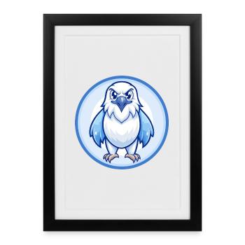 faucon bleu kawaii dessin animé personnage clipart animal de compagnie - Affiche encadrée (27 × 37 cm) - noir - Devant