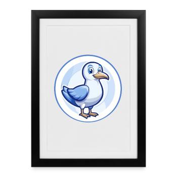 Seagull Blue Kawaii Cartoon Character Clipart Pet - Framed poster (27 × 37 cm) - black - Front