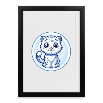 Schnee Leopard Blau Kawaii Cartoon Figur Clipart - Gerahmtes Poster (27 × 37 cm) - Schwarz - Vorne